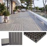 thumbnail of Pavimento in WPC HWC-E19, balcone/terrazzo effetto legno, struttura 3D lineare ~ marrone antico, 4x 50x50cm = 1mq