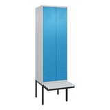 thumbnail of C+P Doppel-Spind Classic PLUS, Kunststoff schwebende Sitzbank, 2 Abteile, HxBxT 212x60x82cm, Zylinderschloss, Hellgrau/Lichtblau von PROREGAL