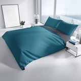 thumbnail of Baumwolle Bettwäsche Biber 155x220 cm Feinbiber Petrol Anthrazit Wendeseite Uni Set