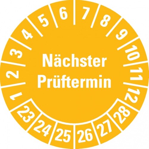 Dreifke® Prüfplakette Nächster Prüftermin 23-28, gelb, Schachbrettfolie, Ø 30mm, 18 Stk.
