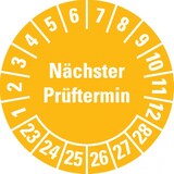 thumbnail of Dreifke® Prüfplakette Nächster Prüftermin 23-28, gelb, Schachbrettfolie, Ø 30mm, 18 Stk.