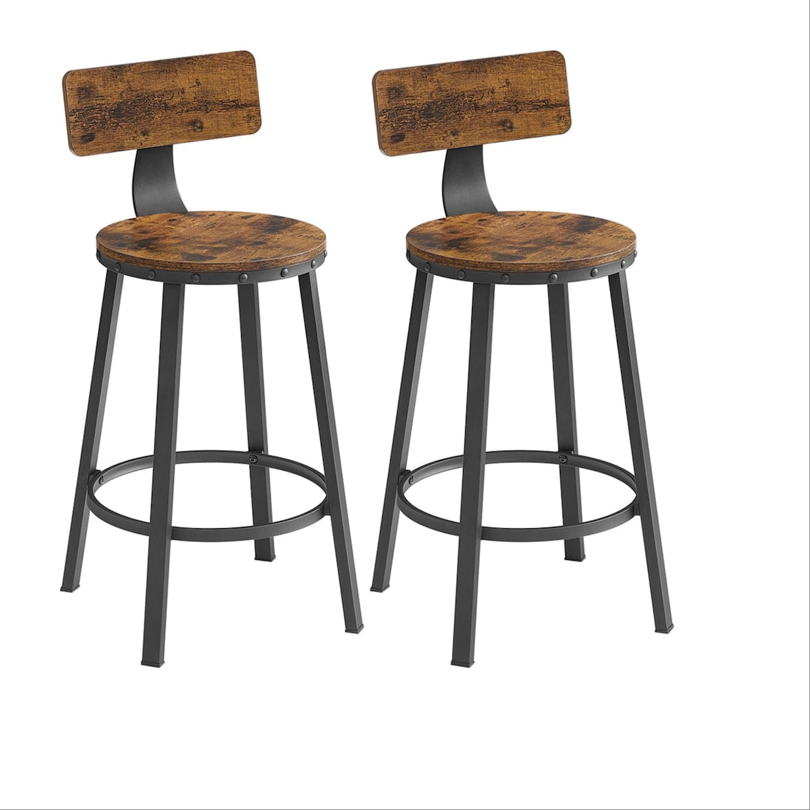 Helloshop26 - Conjunto de 2 banquetas altas com encosto ideais para cozinha estrutura em aço fácil montagem assento com 60 cm de 12_0006192