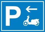 thumbnail of Motorroller Parkplatz mit Richtungspfeil links Schild waagerecht A0 (841x1189mm)