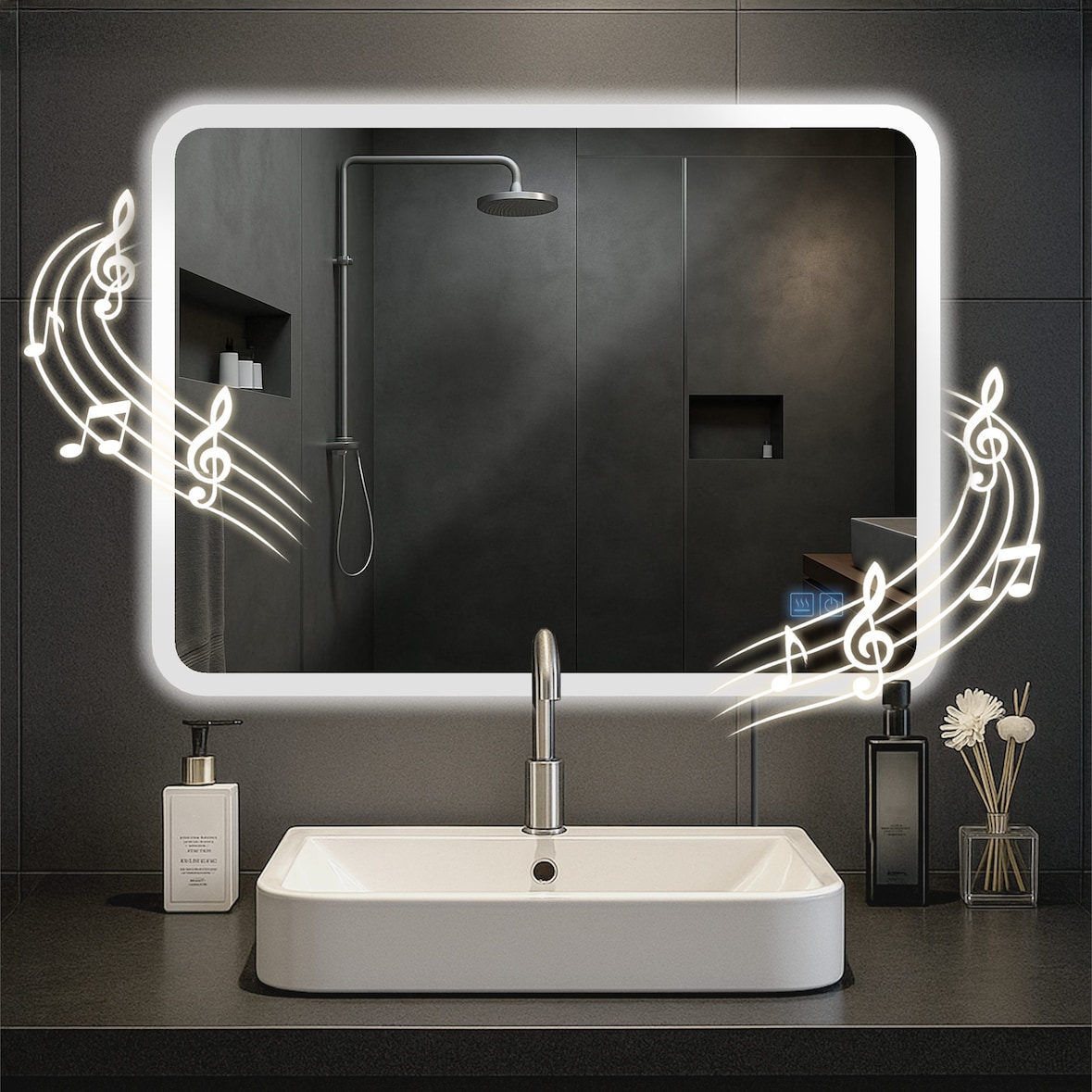 Espelho de casa de banho Jericho com Bluetooth 60x80 cm