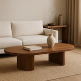 thumbnail of Table basse ovale 120 cm moderne effet bois foncé
