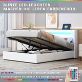 thumbnail of Merax Polsterbett 140x200 Bett mit LED-Lichtleiste, Bluetooth-Player und USB-Aufladung, Stauraumbett aus PU-Leder, Doppelbett Weiß