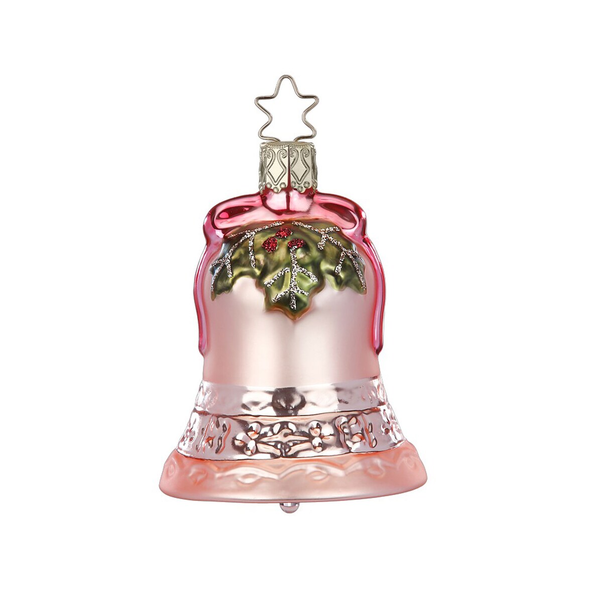 Christbaumschmuck Weihnachtsglocke 9cm - Glas Figur Mundgeblasen & Handbemalt Weihnachtsbaum Anhänger Weihnachten Christbaumanhänger Glocke Rosa