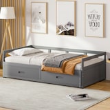 thumbnail of Ausziehbares Schlafsofa 90/180x200 cm aus Kiefernholz mit Stauraum – Elegantes Design und hoher Komfort Grau