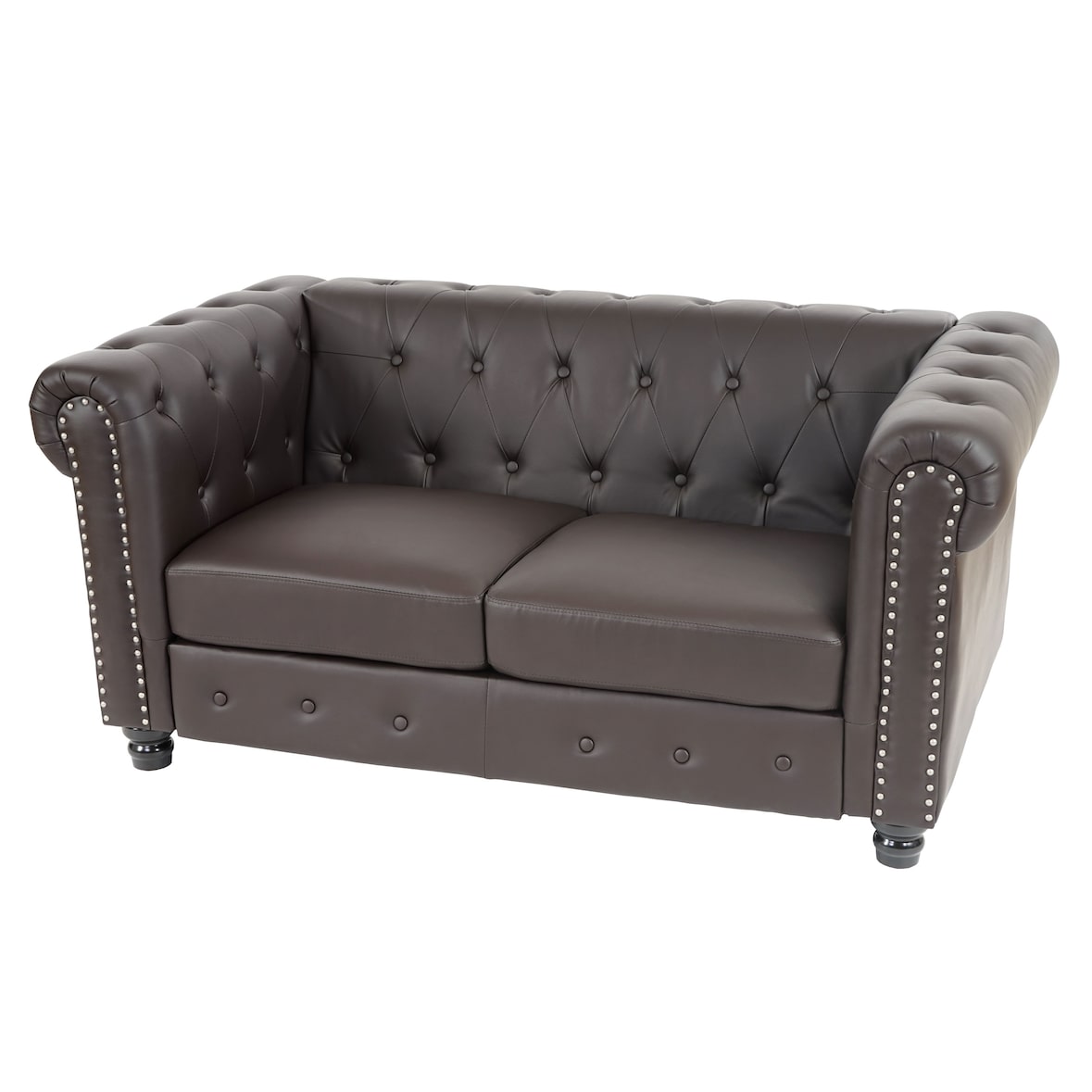 Sofá de luxo de 2 lugares sofá lounge sofá Chesterfield couro sintético 160cm ~ pés redondos, castanho