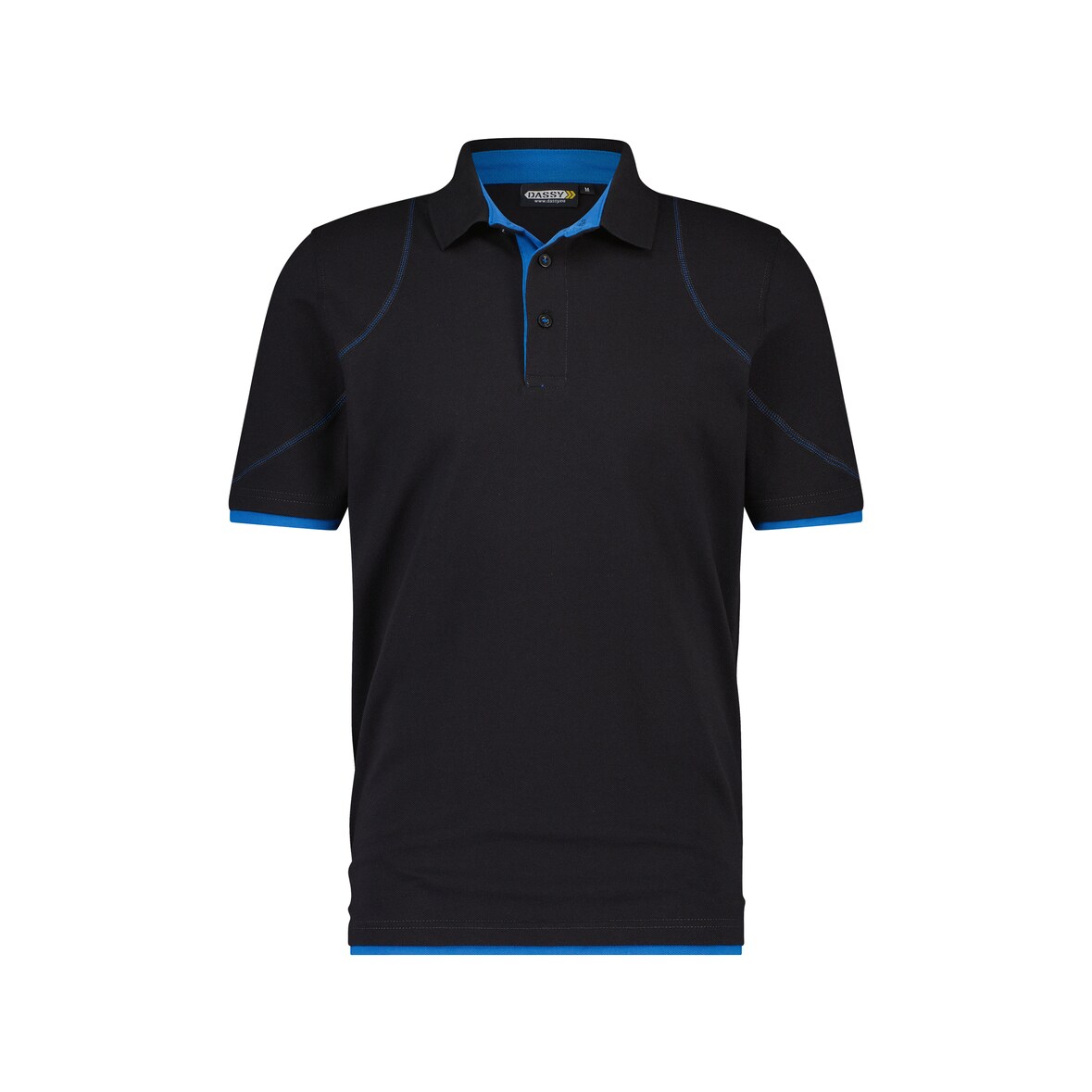 DASSY® Orbital Poloshirt, D-FX Flex, 97% Baumwolle Piqué, Strickkragen, Firmenveredelung, Art. 710011 schwarz/azurblau XL