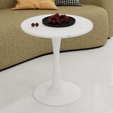 thumbnail of Couchtisch rund Weiß 72x70x70 cm mit Tischplatte aus Kunstmarmor, hohe Beine, minimalistisches Design, vielseitig als Beistell- und Esstisch
