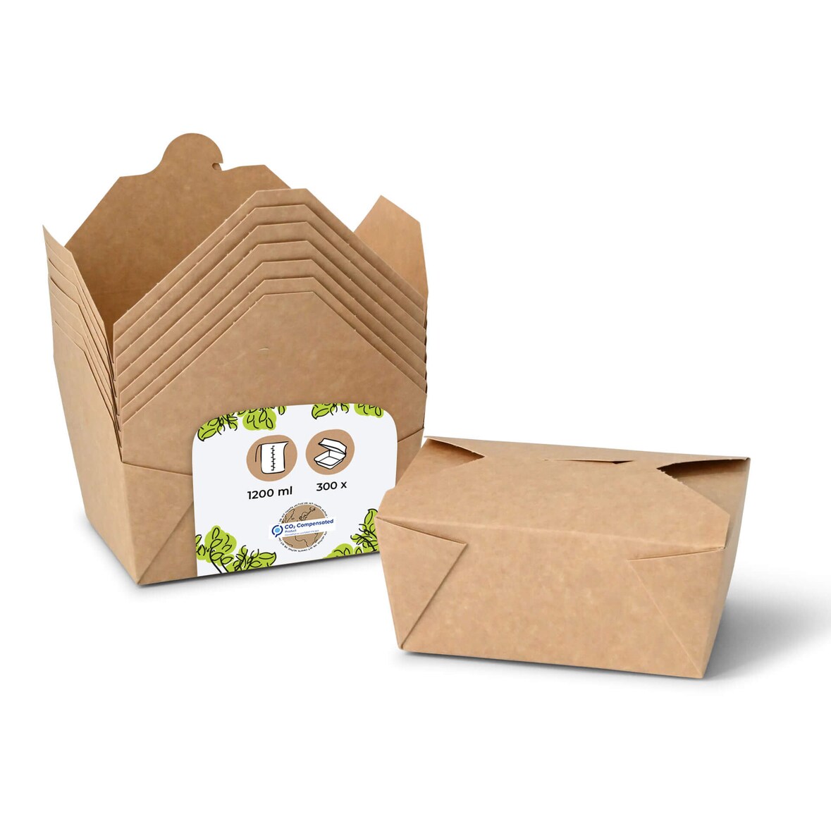 BIOZOYG 300 Stück Speiseboxen 1200ml Menüboxen braun Menüschachteln Essensboxen für Salat und Bowls - biologisch abbaubar für warme und kalte Speisen