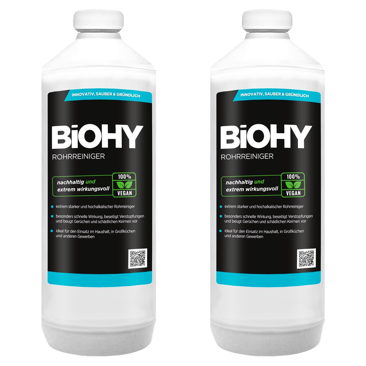 BiOHY Rohrreiniger (2x1l Flasche) | EXTRA STARK | Flüssiger, hochkonzentrierter Abflussreiniger | Geruchsneutral | Für alle Verstopfungen