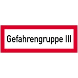 thumbnail of Schild Gefahrengruppe III, Aluminium geprägt, 297x105 mm