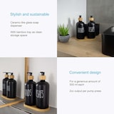 thumbnail of Intirilife 3-teiliges Seifenspender Set aus Glas in Schwarz mit Bambus Tablett - 500 ml Füllmenge - 17.5 x 8.8 x 20.6 cm - 2 Spender für Seife