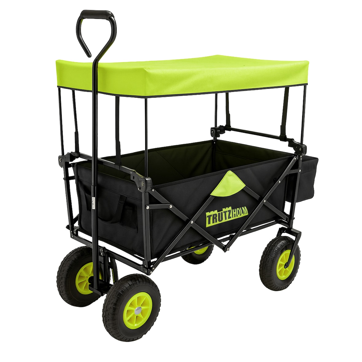 Bollerwagen faltbar mit Sonnendach 75 kg Tragkraft pannensichere Räder Tasche Teleskopgriff schwarz