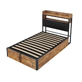 thumbnail of Bett 90x200 cm mit hydraulischem Stauraum, USB-Anschlüssen und Retro-Holz-Metall-Design – multifunktional Schwarz