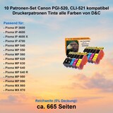 thumbnail of 10 Patronen-Set Canon PGI-520, CLI-521 kompatibel Druckerpatronen Tinte alle Farben von D&C