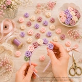 thumbnail of 20 Satinrosen 15mm kleine Rosenköpfe Stoffrosen mini Stoffblumen Satinröschen Streudeko Tischdeko Vasenfüllung Geschenkdeko Floristik Koralle