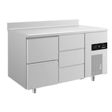 thumbnail of Gastro Edelstahl Kühltisch Umluft 2 links /3 Schubladen rechts Aufkantung, 1400x700x850mm -2/+8°C 281l