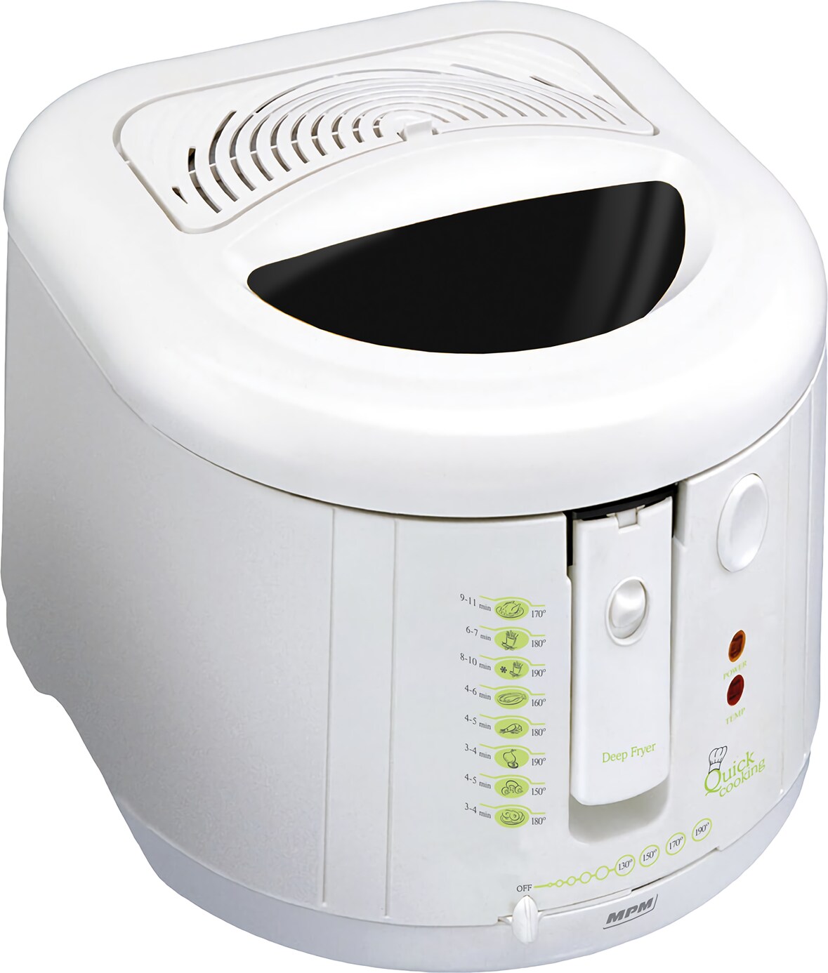 MPM DF-802 Freidora Eléctrica Compacta, 2 L, Cubeta Desmontable Antiadherente, Regulador Temperatura, 1600W, Bianco