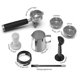 thumbnail of Espressomaschine mit Mahlwerk und Manometer, halbautomatisch, 20 Bar, Edelstahlgehäuse, 51 mm Filter, Milchschaumdüse, Tassenwärmer, Touch-Bedienung