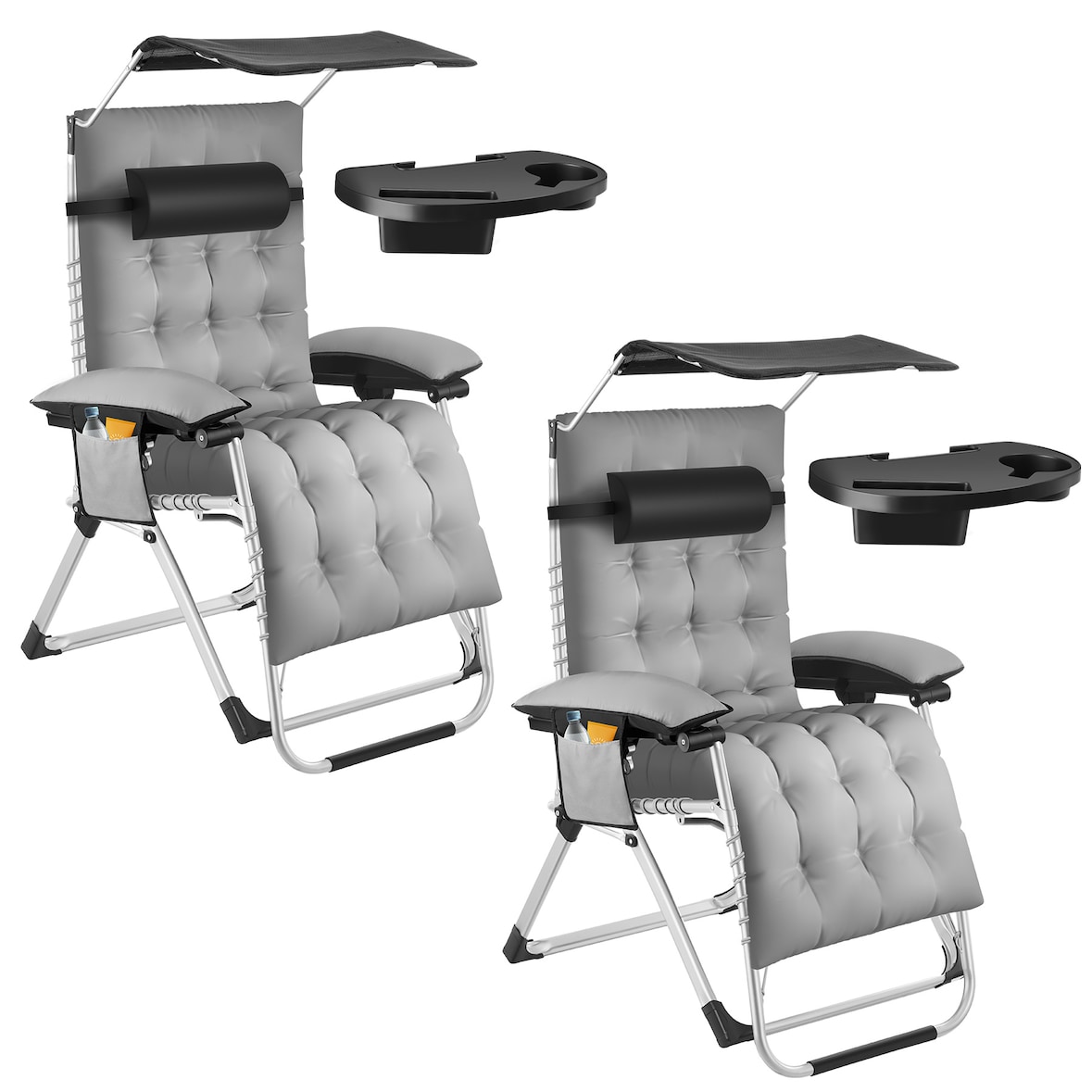 tectake Tumbona CLOUD II con techo solar, plegable - Juego de 2 gris claro