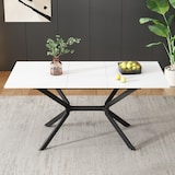 thumbnail of Ausziehbarer Esstisch Weiß+Schwarz 160x80x75  rechteckig mit Teleskopfunktion MDF Platte Metallbeine modern für 4 bis 6 Personen