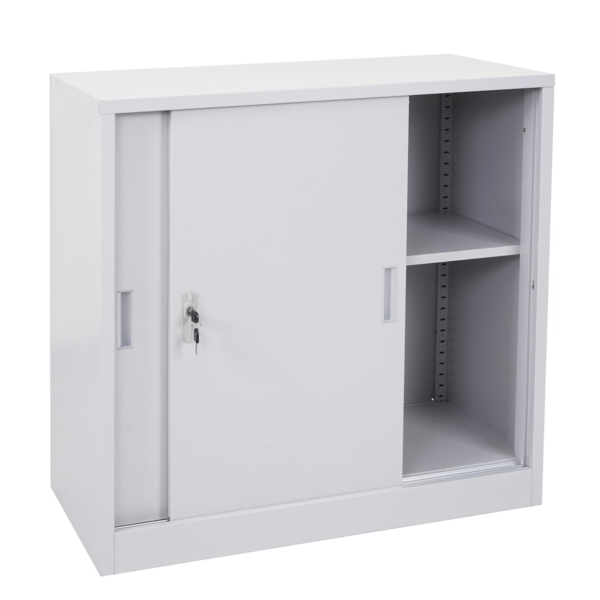 Archivador Boston HWC-F41, armario de acero para oficina, con puertas correderas con cerradura 90x90x45cm ~ gris