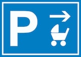 thumbnail of Kinderwagen Parkplatz Schild mit Richtungspfeil rechts waagerecht A4 Rückseite selbstklebend