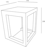 Una luminaria exterior cúbica con dimensiones.
