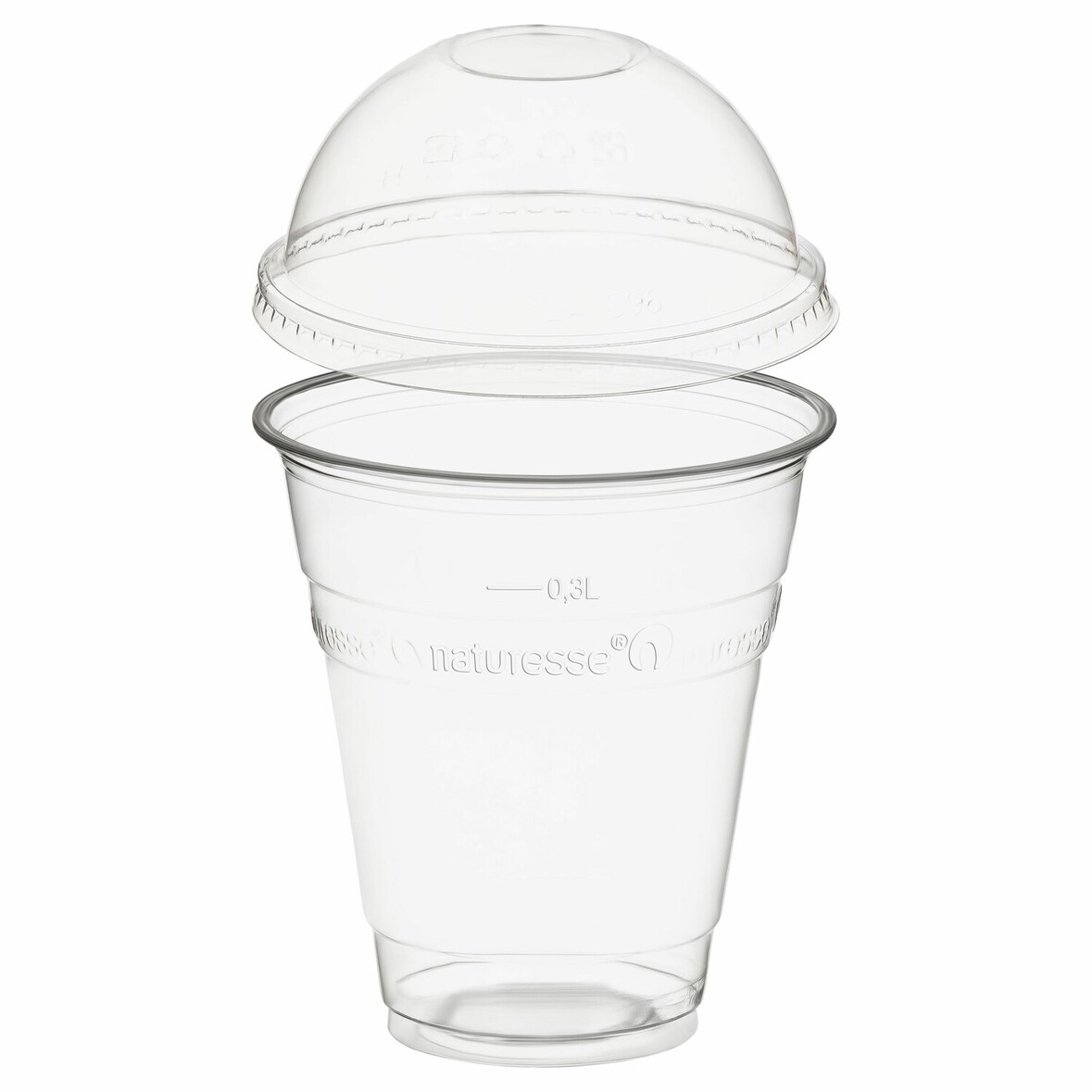 250x BIO Trinkbecher 300ml mit Domdeckel ohne Loch aus Biokunststoff (PLA)