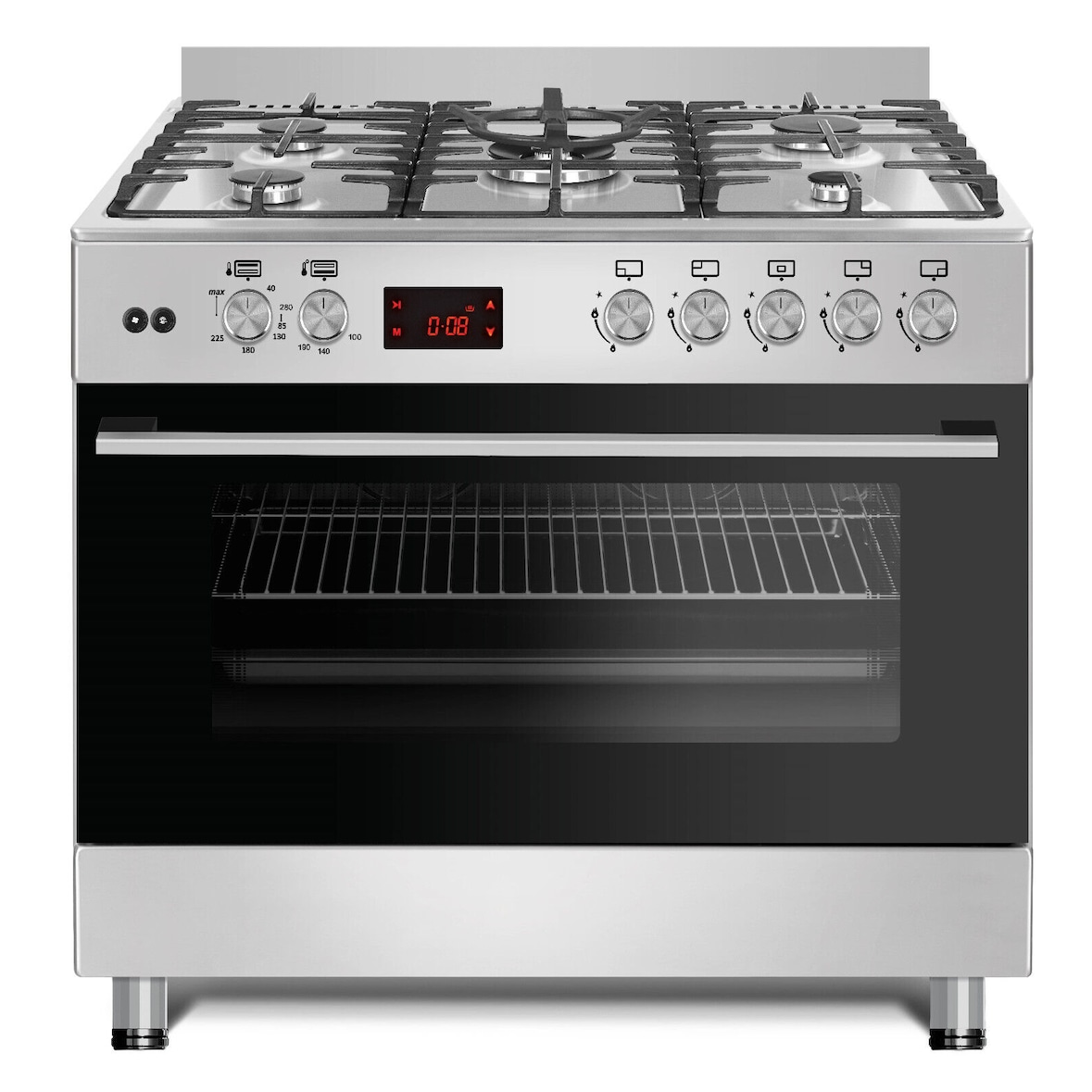 Gasline GAG90PINEX Gas-Standherd 90cm Elektro&Gas Backofen Umluft Drehspieß Erdgas 20mBar LPG 50mBar