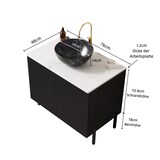 thumbnail of Waschtisch 89×76×48 cm mit schwarzem Keramikbecken und gesinterter Steinoberfläche in Carrara-Optik, Streifenmöbel mit Doppeltüren, Schwarz