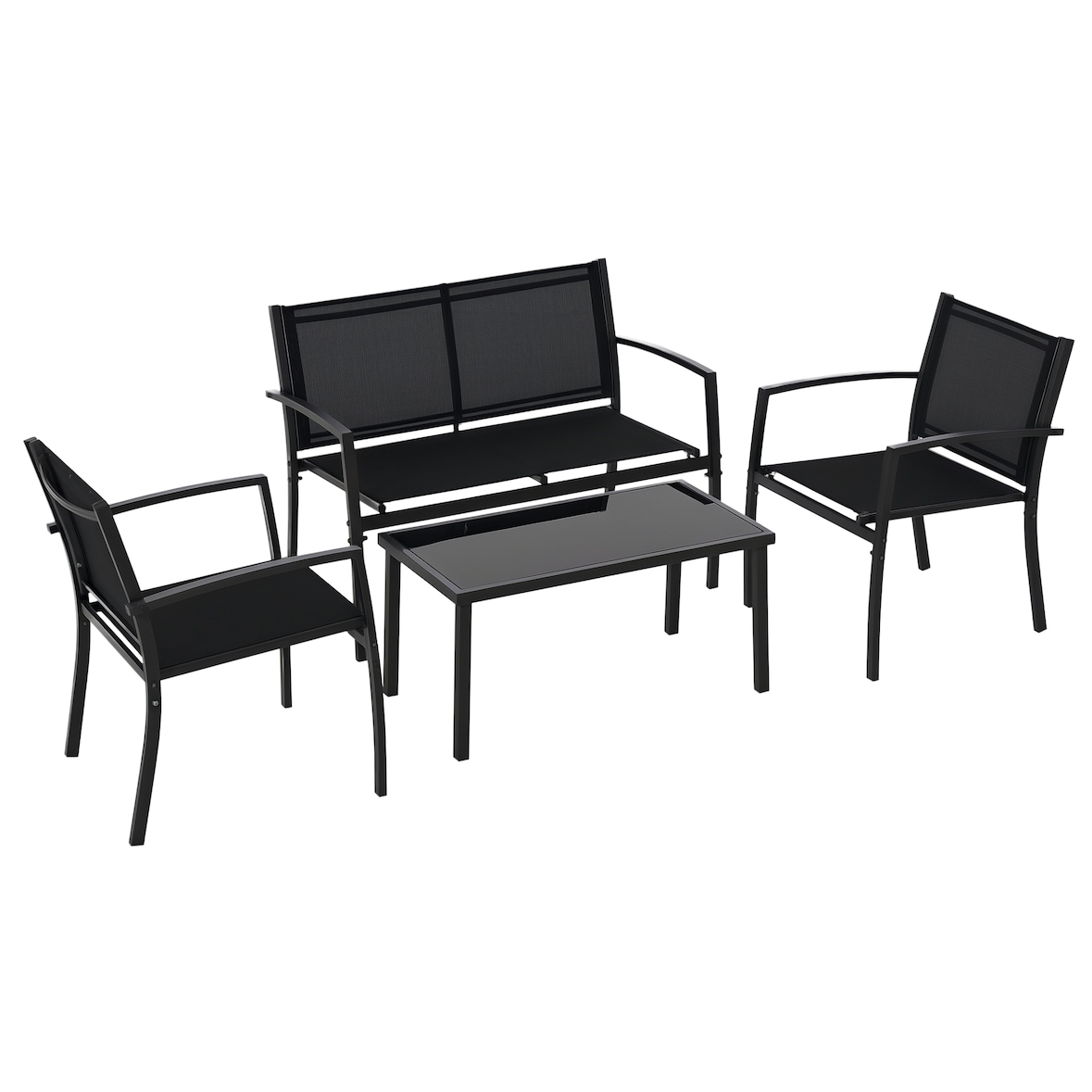 Conjunto de Muebles de Jardín 4 Piezas Muebles Jardín Exterior con 2 Sillones 1 Sofá de 2 Plazas y Mesa de Centro con Tablero de Vidrio Templado
