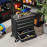 thumbnail of HOMCOM carro de herramientas con 5 cajones y cerradura, carro de taller con ruedas con freno, encimera de acero inoxidable y conectores laterales