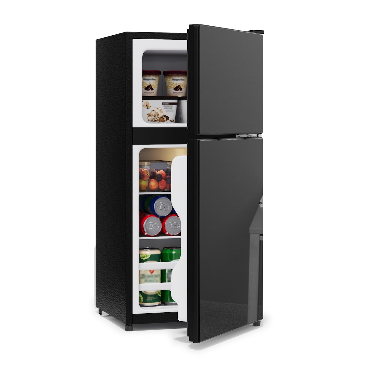 Merax Mini Kühlschrank 60L mit Gefrierfach, Kühl-Gefrierkombination, 38L + 22L, Glastür, 135 kWh/Jahr, 45 dB, schwarz