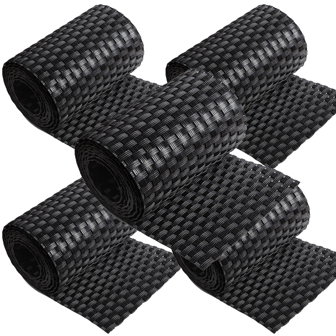 Polyrattan Sichtschutzstreifen Privafence 255x19 cm - Sichtschutz für Doppelstabmatten Zaun 5 Rollen Schwarz