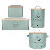 thumbnail of 3tlg Set Brot-, Knoblauch- & Kartoffeltopf FRESH Mint aus Metall & Bambus – 10890, 10899 & 10893