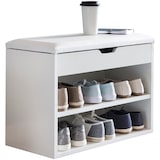 thumbnail of Schuhbank mit Sitzfläche Weiß Garderoben-Bank Holz 60 x 40 x 30 cm, Holzbank klein gepolstert, Sitzbank schmal Flur mit Stauraum, Truhenbank