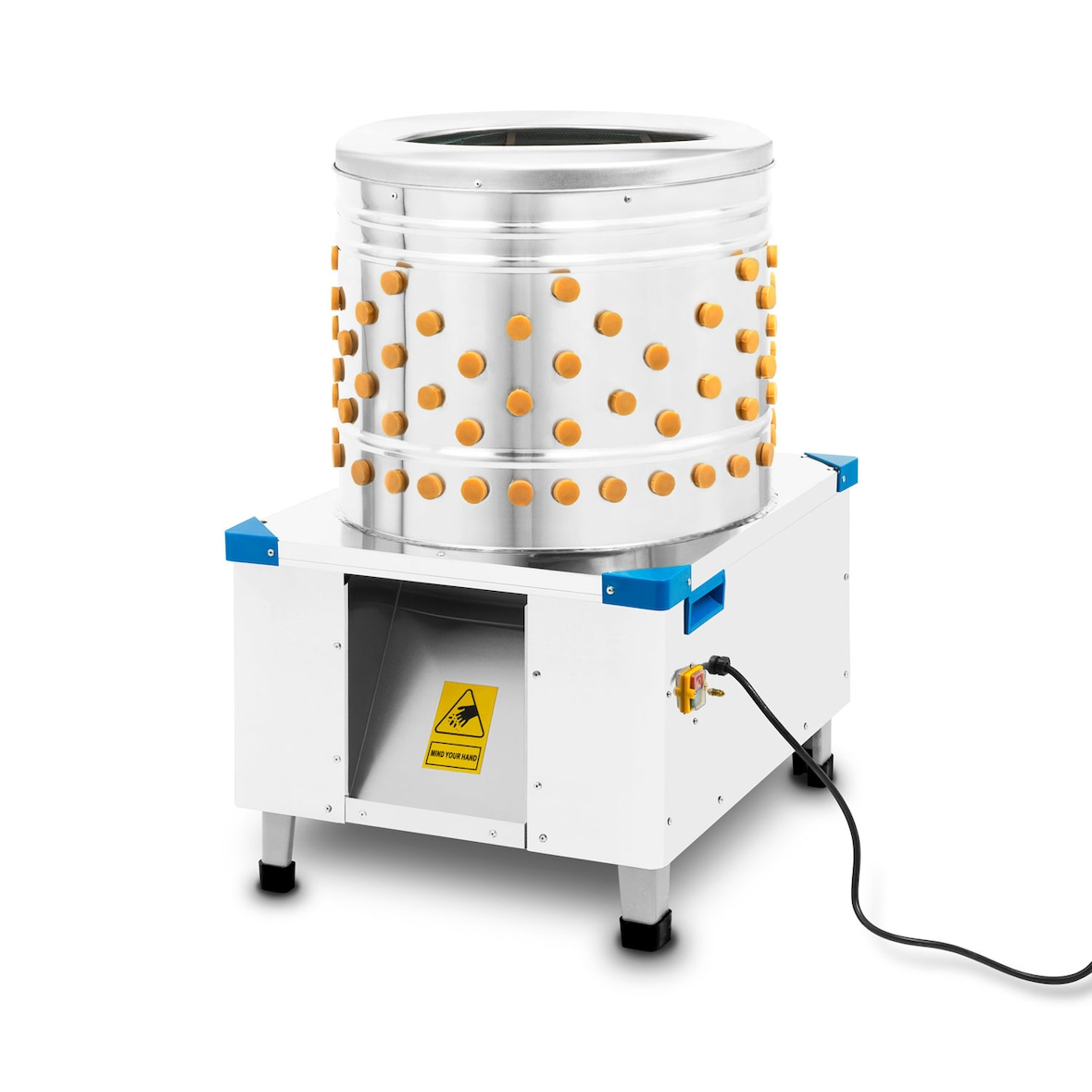 Vertes plukmachine voor gevogelte van roestvrij staal, tot 900 kg/u, 2200W, 229 plukvingers, koud water, uitwerpsleuf
