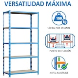 thumbnail of Schroefloos metalen rek Maderclick 5 planken. Kleur blauw/hout 1800x900x300 mm