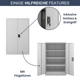 thumbnail of Aktenschrank abschließbar KADO 4 Ebenen verstellbar Flügeltüren Metallschrank Werkstatt Büroschrank aus Stahl Werkzeugschrank 140x90x60cm Grau