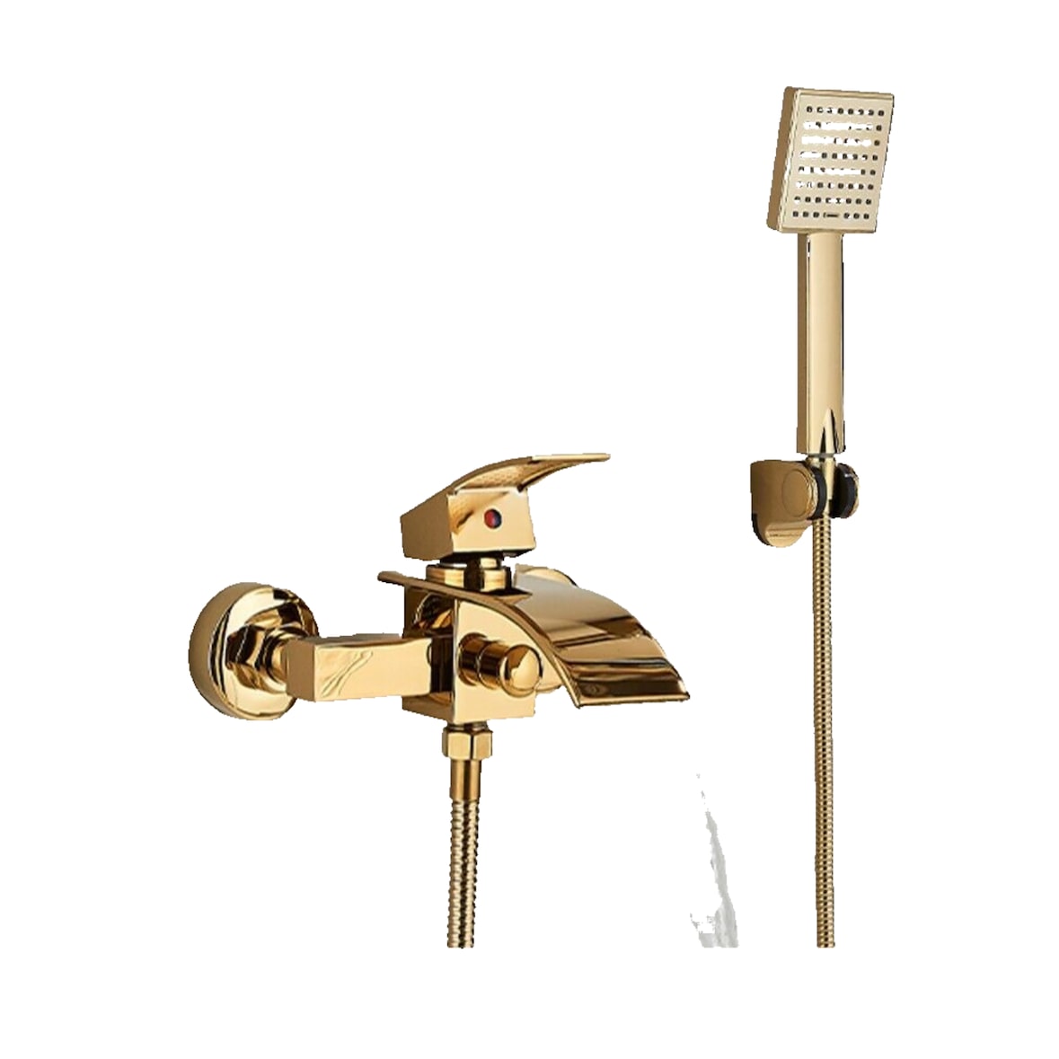 "ROSA" | Miscelatore vasca a cascata doccia oro | in acciaio inox comprensivo di doccetta e supporto | Set completo termostato vasca con rubinetto