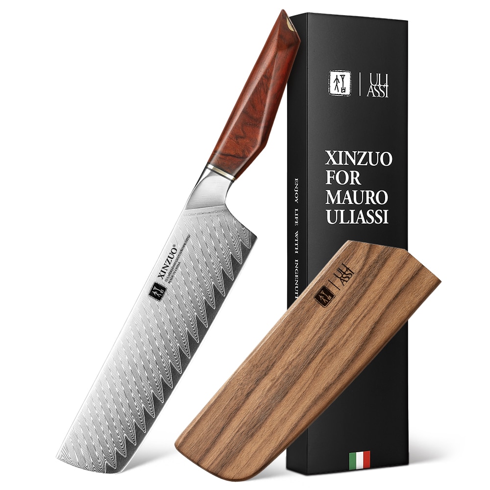 XinZuo - Damascus nakiri mes 18cm - X03 Xing Series - Mauro Uliassi (3-sterren Michelin chef)
