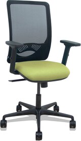 thumbnail of Silla Zulema sincro malla negra asiento bali verde oliva brazos 2D ruedas 65mm