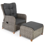 thumbnail of Garten-Relaxsessel mit Hocker, bis 130 kg Belastbarkeit, mit Polster, pflegeleichtes & wetterfestes Polyrattan, Mittelgrau/Dunkelgrau, Raburg Alisa
