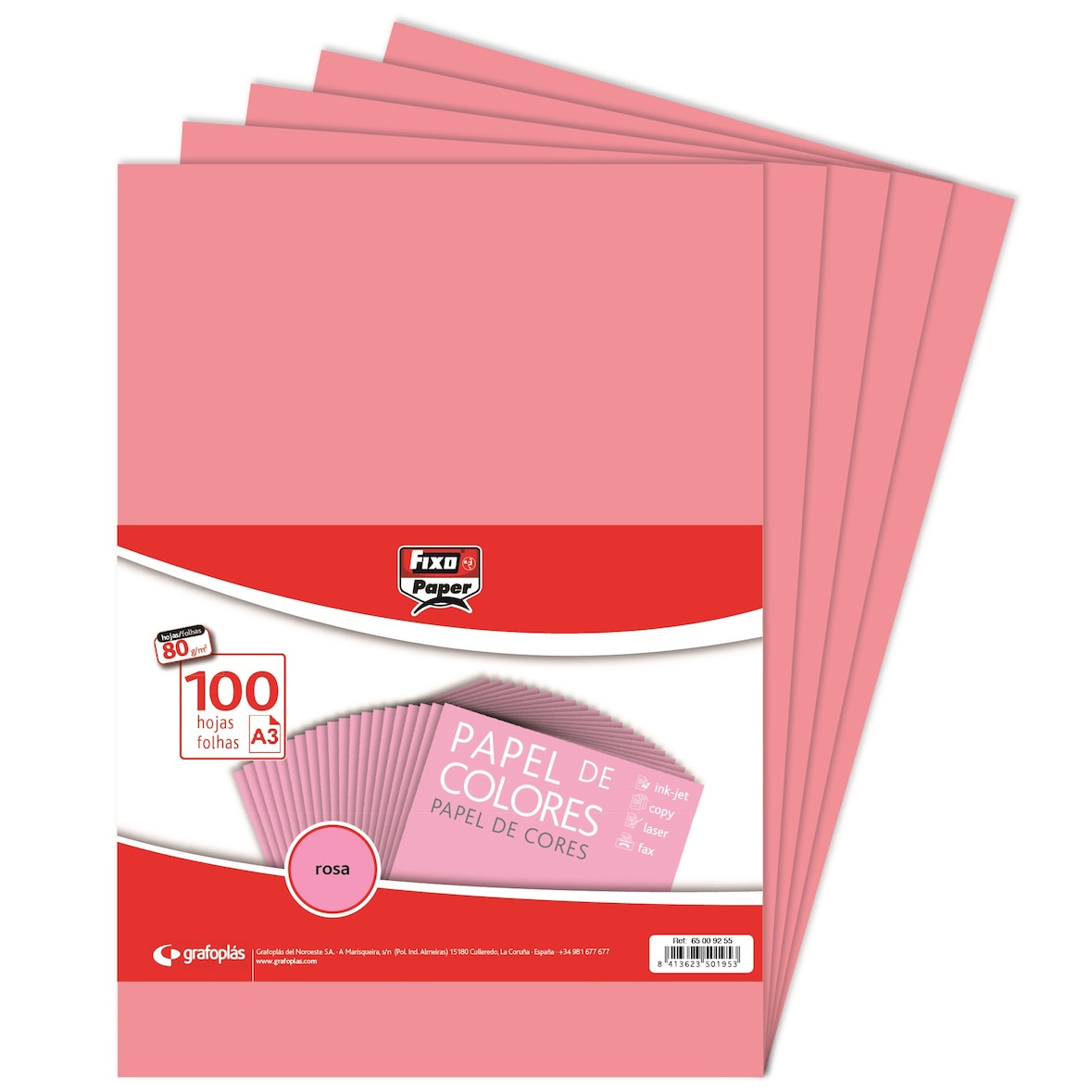 Pacote de 100 folhas Papel colorido A3 80g rosa