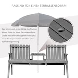 thumbnail of Gartenbank aus Holz in Grau, 152x70x83 cm, 2-Sitzer mit integriertem Tisch und Regenschirmloch