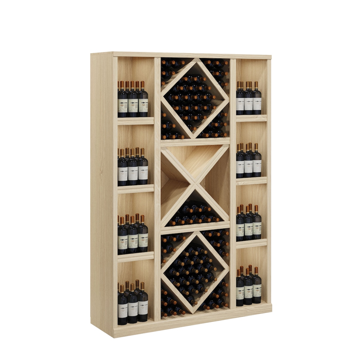 LES ARTISANS DU BOIS Présentoir à vin Œnologue Casiers et Croisillons en bois teinté verni cotonnade  L130x P40 x H192 cm
